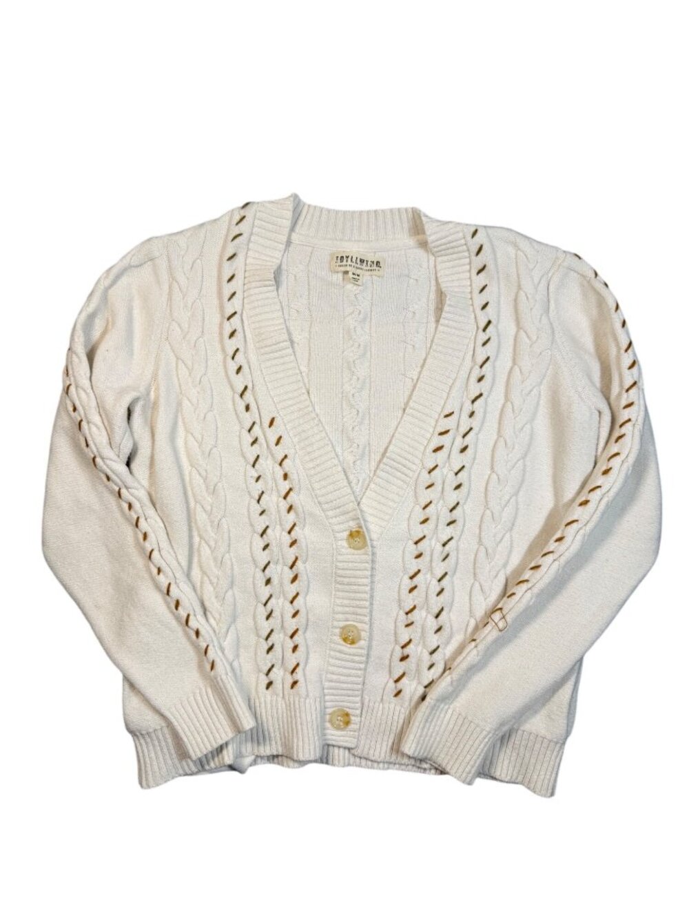 Idyllwind Cable Knit Western Boho Cardigan Bucking Bronco Ivory M